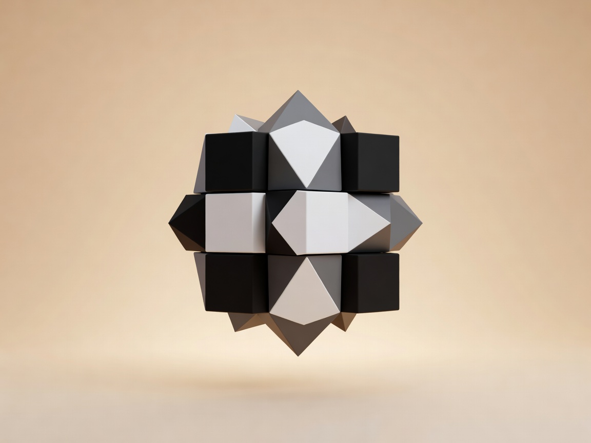 Soft-lit 3D render of a geometric VR calibration target on a plain warm background